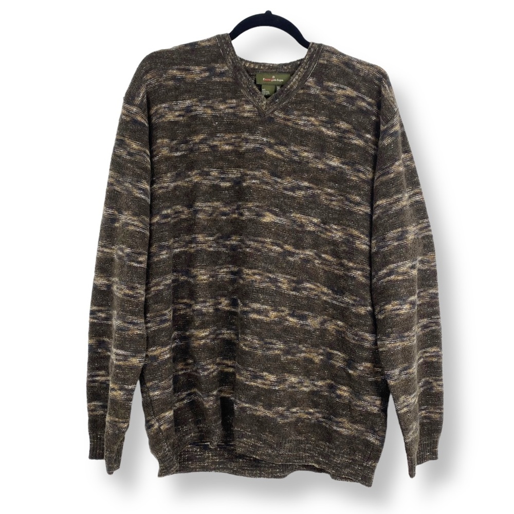 Ermenegildo Zegna Brown Wool Striped Pullover Crew Neck Sweater